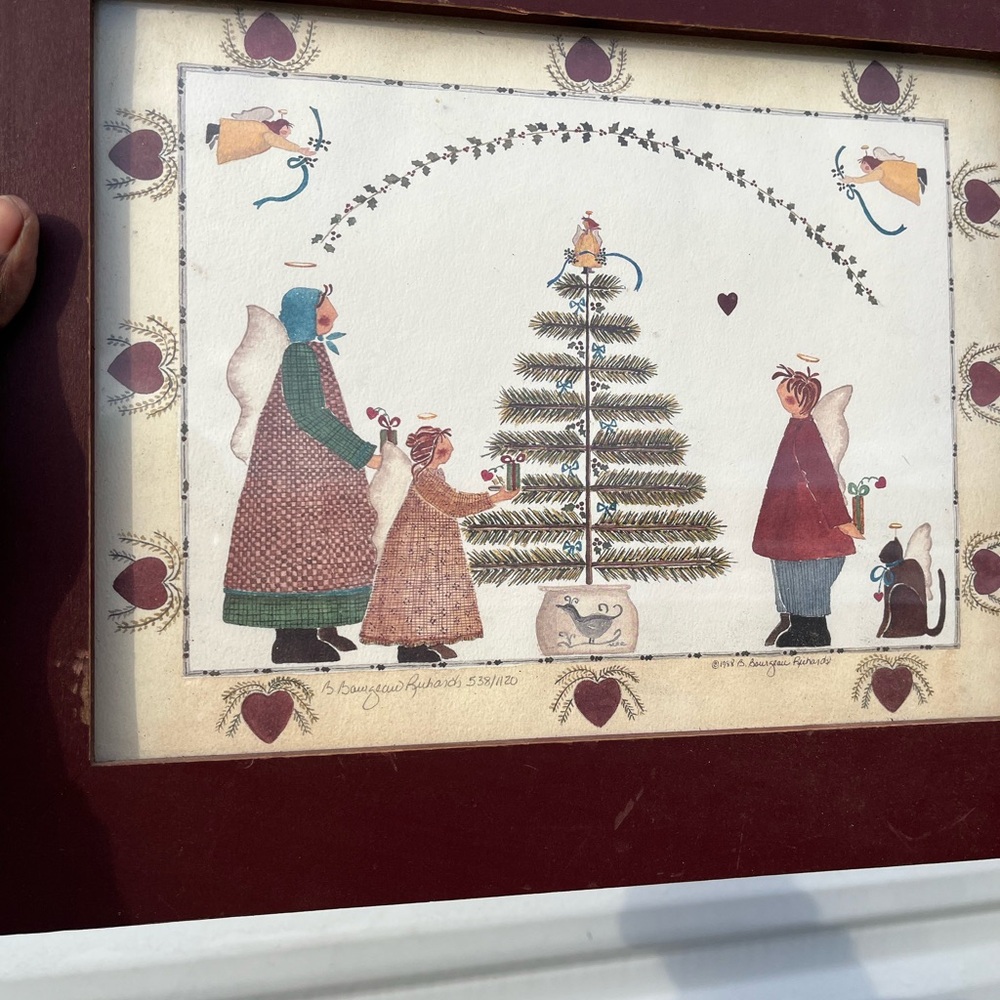 Charming Holiday Angel Framed Art with Burgundy Frame